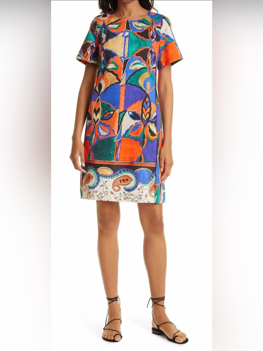 KOBI‎ HALPERIN Angie Mixed Print Stretch
Poplin Dress Sz L Boho Luxury Abstract
